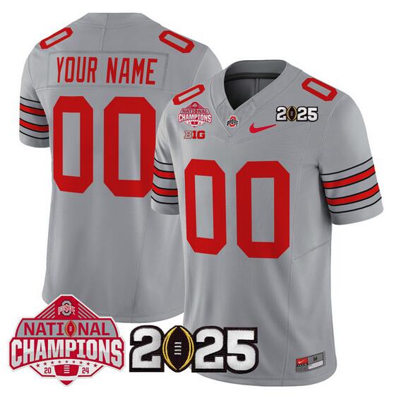 Men's Ohio State Buckeyes Active Player Custom Gray 2025 CFP Final With National Champions Patch F.U.S.E. Vapor Limited Stitched Football Jersey Men's Ohio State Buckeyes Active Player Custom Gray 2025 CFP Final With National Champions Patch F.U.S.E. Vapor Limited Stitched Football Jersey